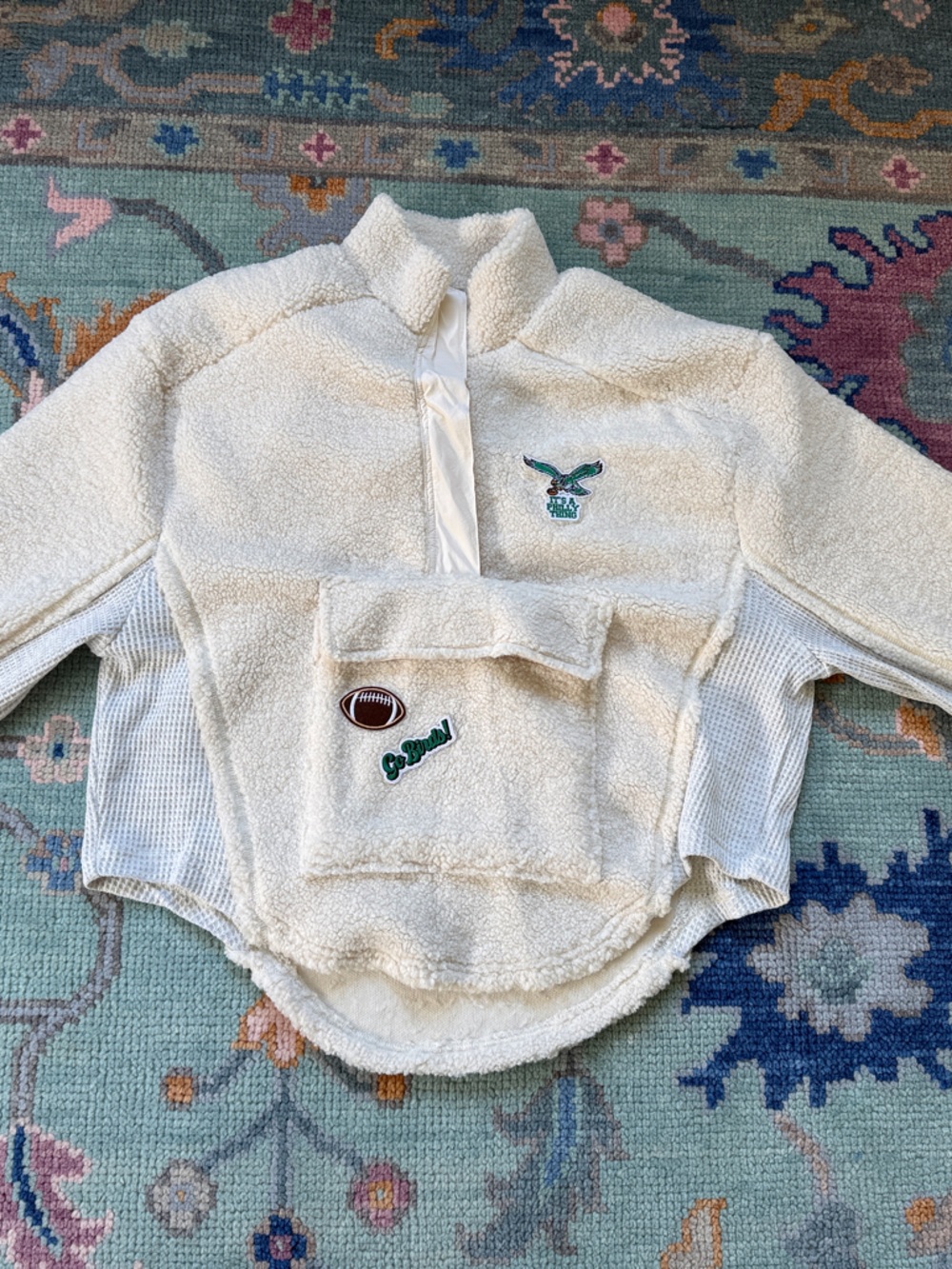 Sherpa Philadelphia Eagles custom patch cozy oversized pullover